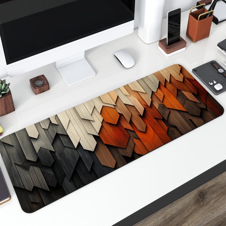 Geometric Wood Layer Desk Mat | Aesthetic Wood Style Rustic Mouse Pad ...
