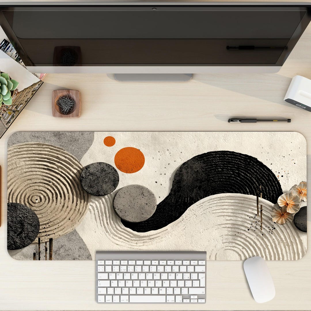 Abstract Zen Desk Mat | Minimalist Mouse Pad With Organic Shapes in ...