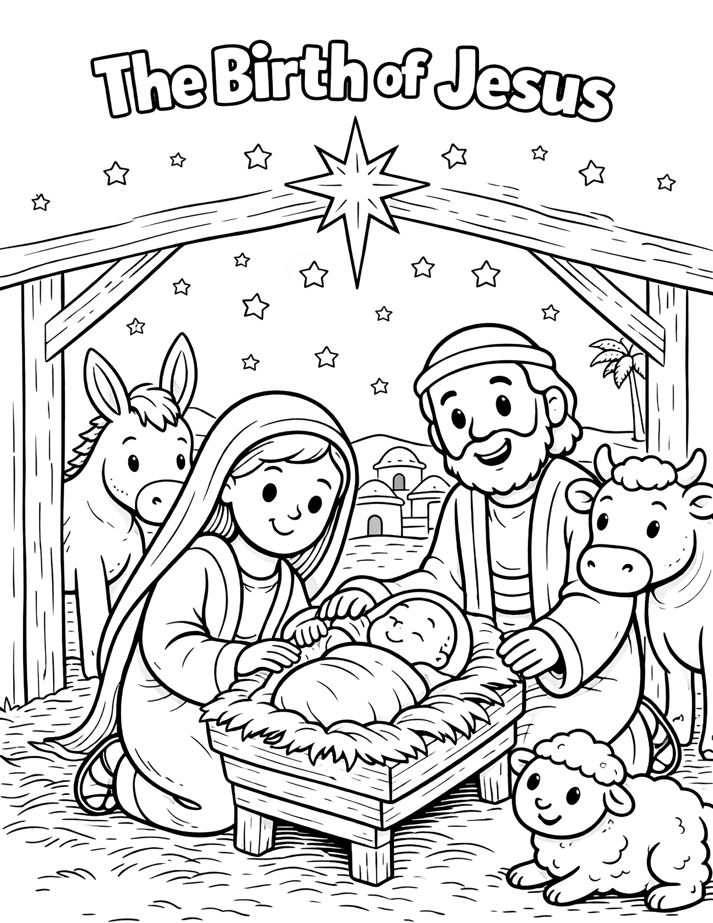 Birth of Jesus Coloring Page for Kids - Etsy