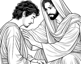 Christian coloring page: Jesus Healing the sick - Printable 8.5x11 inch Digital Download | Inspirational Faith-Based Design | JPEG File