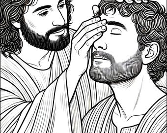 Christian coloring page: Jesus Healing the blind - Printable 8.5x11 inch Digital Download | Inspirational Faith-Based Design | JPEG File