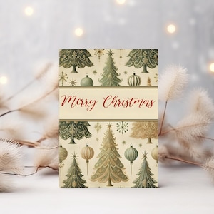 Cartão de Natal Botânico Vintage, Papelaria de Natal Rústica Inspirada na Natureza, Impressão Festiva de Vegetação de Inverno, Cartão Vintage para impressão