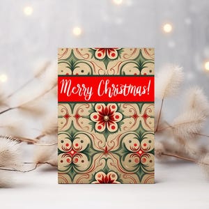 Cartão de Natal Botânico Vintage, Papelaria de Natal Rústica Inspirada na Natureza, Impressão Festiva de Vegetação de Inverno, Cartão Vintage para impressão