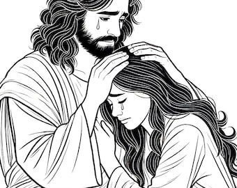 Christian coloring page: Jesus wept - Printable 8.5x11 inch Digital Download | Inspirational Faith-Based Design | JPEG File