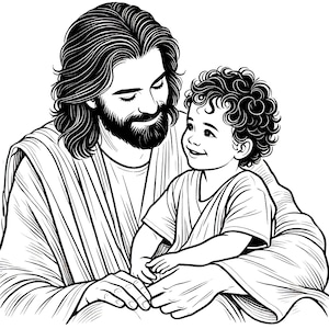 Página para colorear cristiana: "Jesús sosteniendo a un niño pequeño" Página para colorear, página de actividades para niños de arte cristiano, actividades primarias,