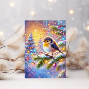 Belle carte de Noël - Élégante carte de voeux imprimable avec petit oiseau | Carte festive inspirée de la nature pour Noël, JPEG