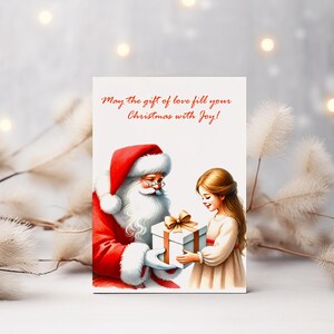Tarjeta navideña alegre de Papá Noel y su niño / Tarjeta navideña digital con regalo, tarjeta imprimible navideña, tarjeta imprimible JPEG, tarjeta de Papá Noel
