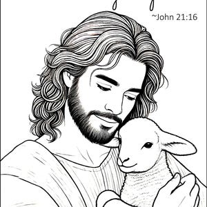 Pagina da colorare cristiana: pasci le mie pecore Stampabile 8,5x11 pollici Download digitale, file JPEG di design ispirato alla fede, studio dei versetti della Bibbia