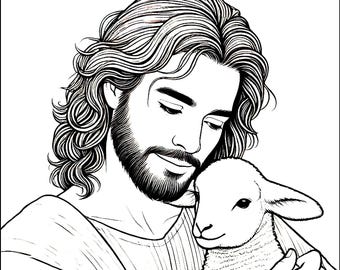 Christian coloring page: Feed my sheep Printable 8.5x11 inch Digital Download, Inspirational Faith-Based Design JPEG File, Bible verse study