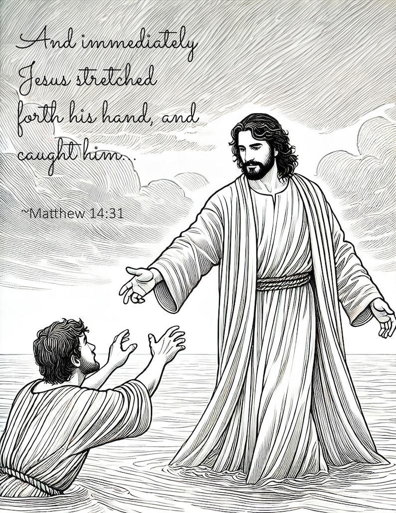 Christian Coloring Page: Jesus and Peter Printable 8.5x11 Inch Digital ...