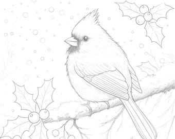 Watercolor Cardinal Template – 8.5x11" 300 DPI Winter Bird Painting Background