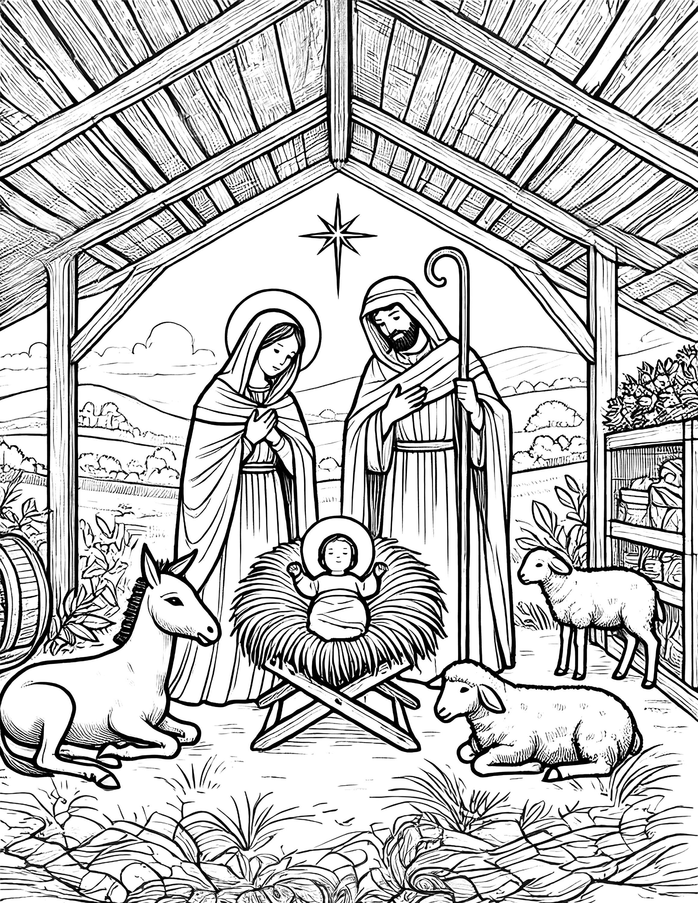 Christian Christmas coloring page: Mary Joseph and Jesus - Printable…