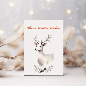 Warm Winter Wishes Deer Christmas Card - Minimalist Holiday Greeting Card