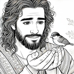 Christian coloring page: &quot;Jesus Holding a Sparrow&quot; Coloring Page, Spiritual Christian children&#39;s activity page, primary activities