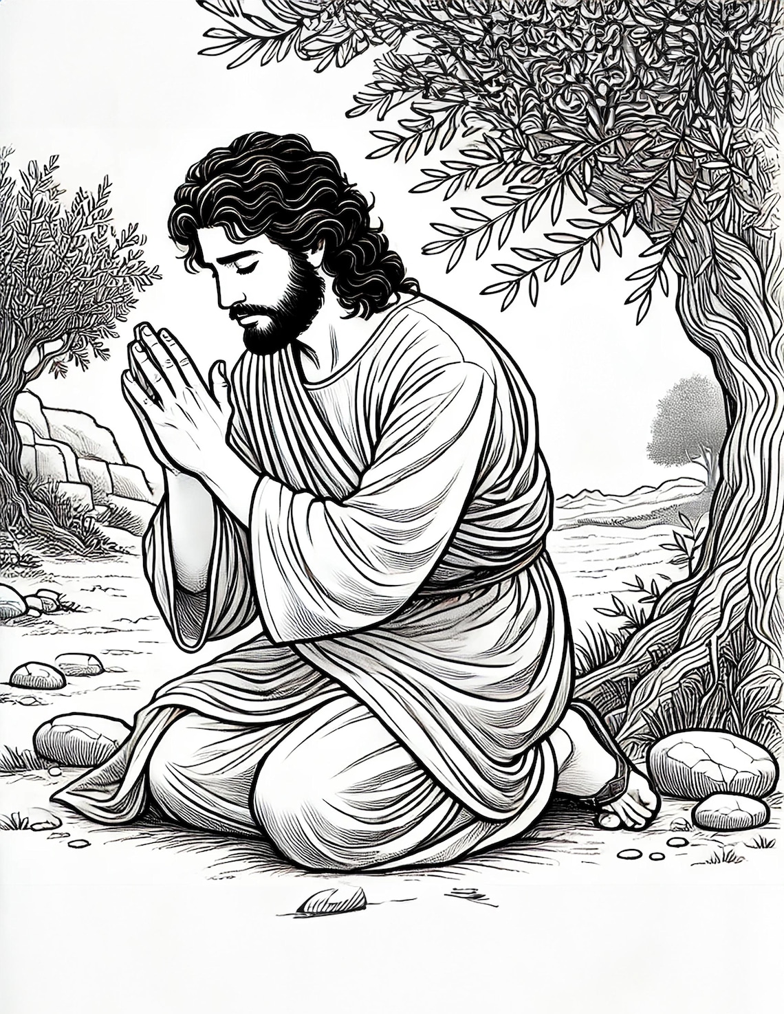 Easter Coloring Page | Jesus Praying in the Garden of Gethsemane | Christian Printable Art for ...
