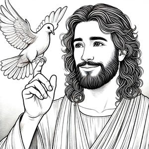 Jesus and Dove Coloring Page | Christian Digital Download | Christian Coloring Page | Printable Bible Art | Faith-Based Coloring Page