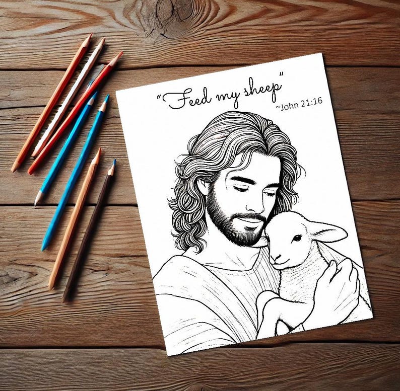 Christian Coloring Page: Feed My Sheep Printable 8.5x11 Inch Digital ...