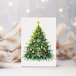 Elegante Grußkarte Weihnachtsbaum - Festliche Weihnachtskarte mit Ornamenten - Weihnachtskarte für Familie und Freunde, printable Karte JPEG
