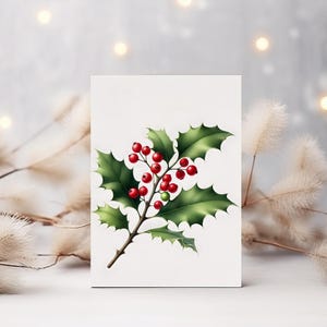 Weihnachtskarte | Festliche Feiertags-Grußkarte mit Holly Illustration | Fröhliche Jahreszeitenkarte für Freunde und Familie