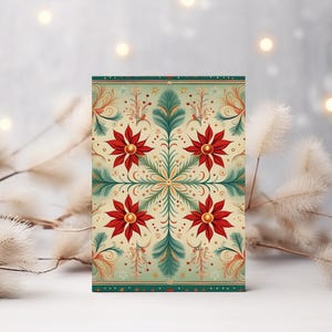 Cartão de Natal Botânico Vintage, Papelaria de Natal Rústica Inspirada na Natureza, Impressão Festiva de Vegetação de Inverno, Cartão Vintage para impressão