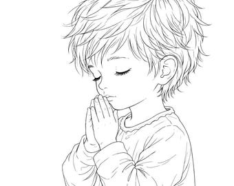 Little Boy Praying Coloring Page | Christian Coloring Page | Child Prayer Printable | Faith Coloring Sheet | Religious Coloring Page