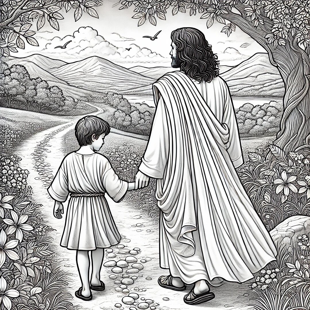 Walking With Jesus Coloring Page – Christian Printable for Kids ...