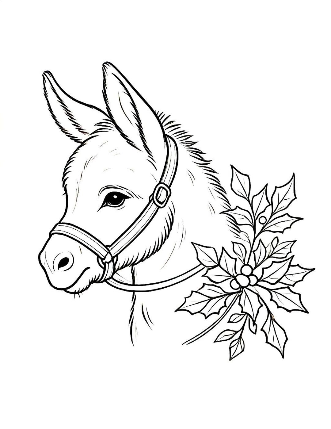 Christian Christmas Coloring Page: Christmas Donkey - Printable 8.5x11 ...