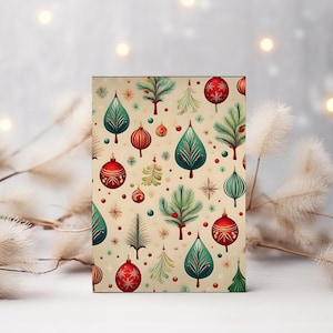 Cartão de Natal Botânico Vintage, Papelaria de Natal Rústica Inspirada na Natureza, Impressão Festiva de Vegetação de Inverno, Cartão Vintage para impressão