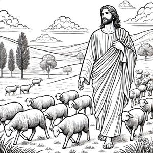 Christian coloring page: &quot;Jesus, The Good Shepherd&quot; Coloring Page, Christian art children&#39;s activity page, primary activities, Sunday school