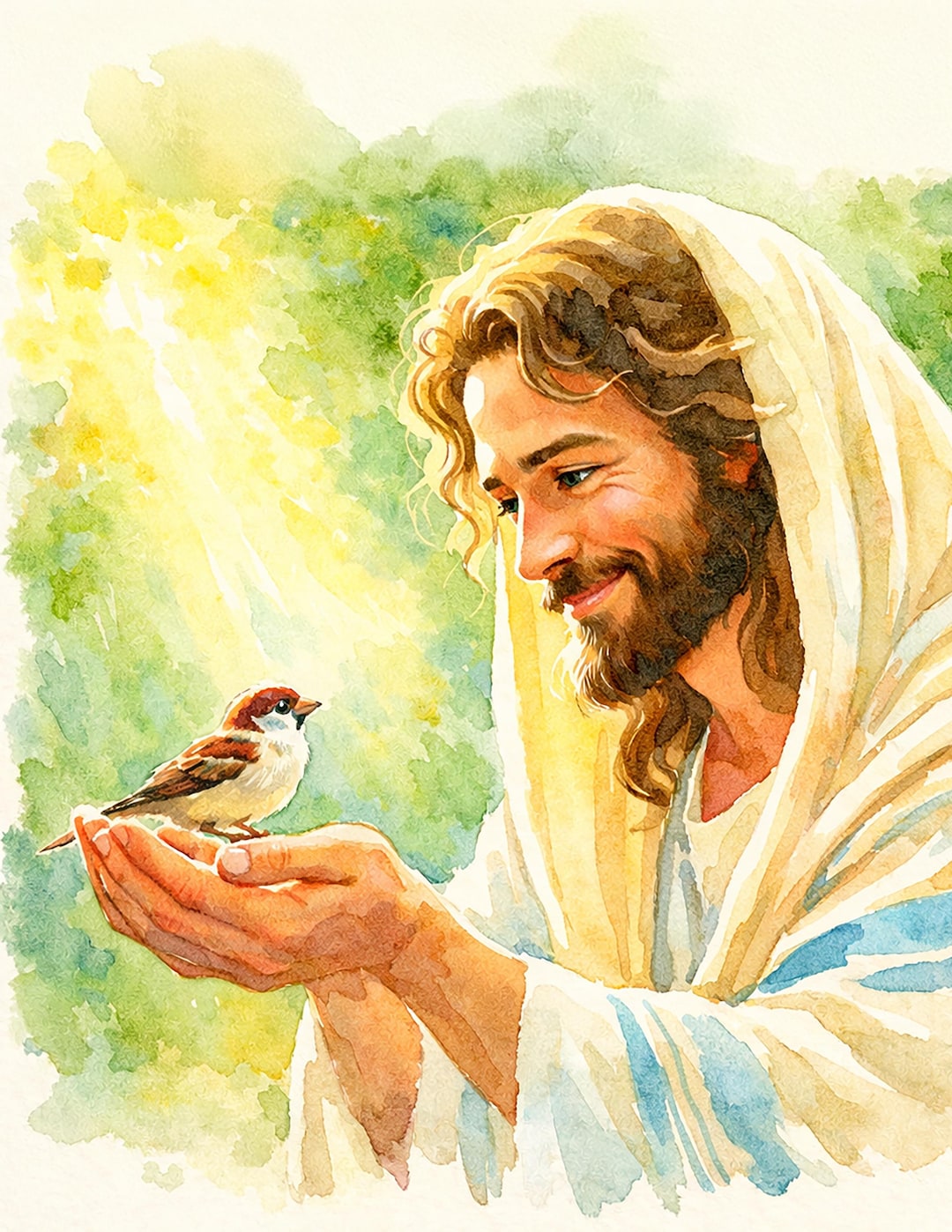 Jesus Frog Christian Art: Jesus and the Sparrow Watercolor - Etsy