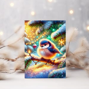 Belle carte de Noël - Élégante carte de voeux imprimable avec petit oiseau | Carte festive inspirée de la nature pour Noël, JPEG