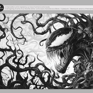 Pu&ograve; includere: Illustrazione in bianco e nero di una creatura mostruosa con una grande bocca e denti affilati. La creatura &egrave; circondata da intricati tentacoli dall'aspetto organico.