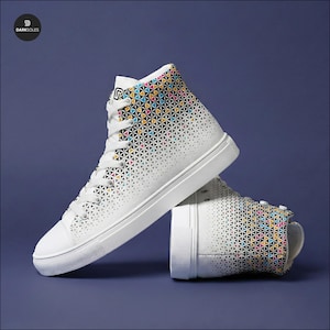 Abstract Geometric High Top Sneakers | Colorful Retro Streetwear Women Shoes | Funky Modern Art Canvas Boots | Indie Festival Footwear Gift
