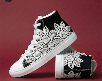 Frauen Boho Mandala High Top Sneakers | Individuell bedruckte Segeltuchschuhe | Schuhe | Yoga-Liebhaber-Geschenk | Psychedelische Kunst Schuhe