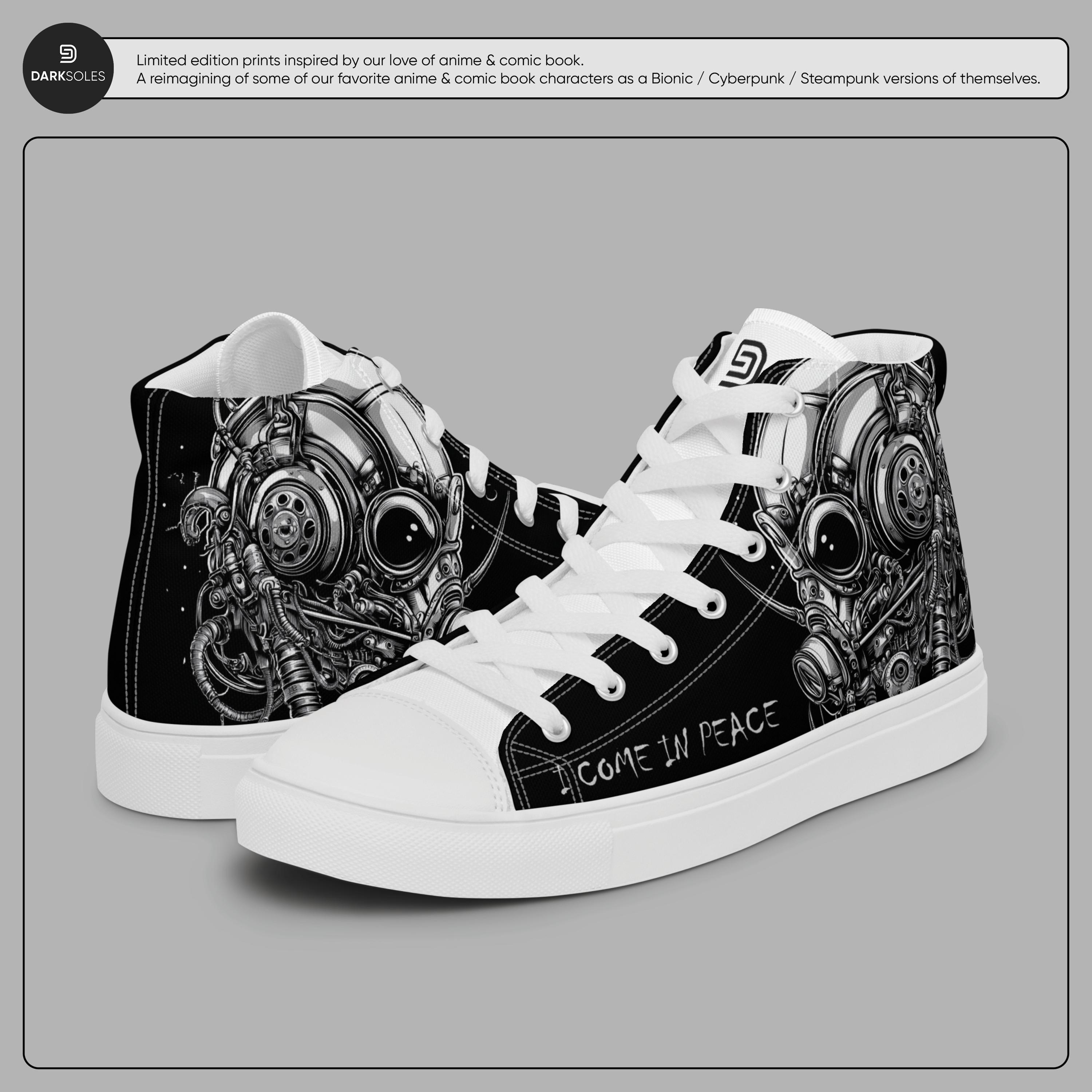 Bionic Alien High-Top Canvas Shoes: Comic Book Style