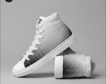 Women’s Minimalist High Top Sneakers | Black White Gradient Canvas Shoes | Modern Streetwear Footwear | Designer Art Sneakers | Darksoles