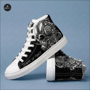 Zapatillas altas de estilo extraterrestre ciberpunk / Zapatillas de lona futuristas de ciencia ficción / Ropa de calle de estilo cómic / Regalo tecnológico para gamers / Calzado para festivales rave