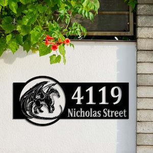 Personalized Magic Dragon Metal, Address Sign, House Number Hanging Address Yard, Outdoor Sign, Dragon Address Street Name Sign, Home Gift
