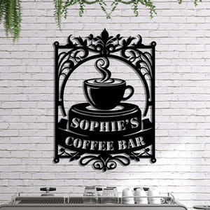 Placa de parede de metal personalizada para cafeteria, placa para cafeteria, placa personalizada com o nome de quem ama café, decoração para casa, decoração para cozinha, placa para pátio, presente de inauguração