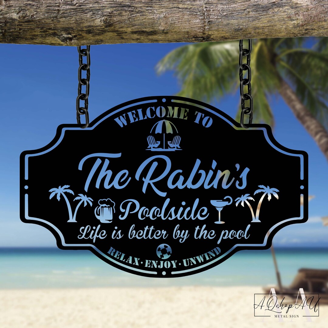 Personalized Metal Pool Sign - Custom Name Outdoor Swim Sign For Backyard Decor