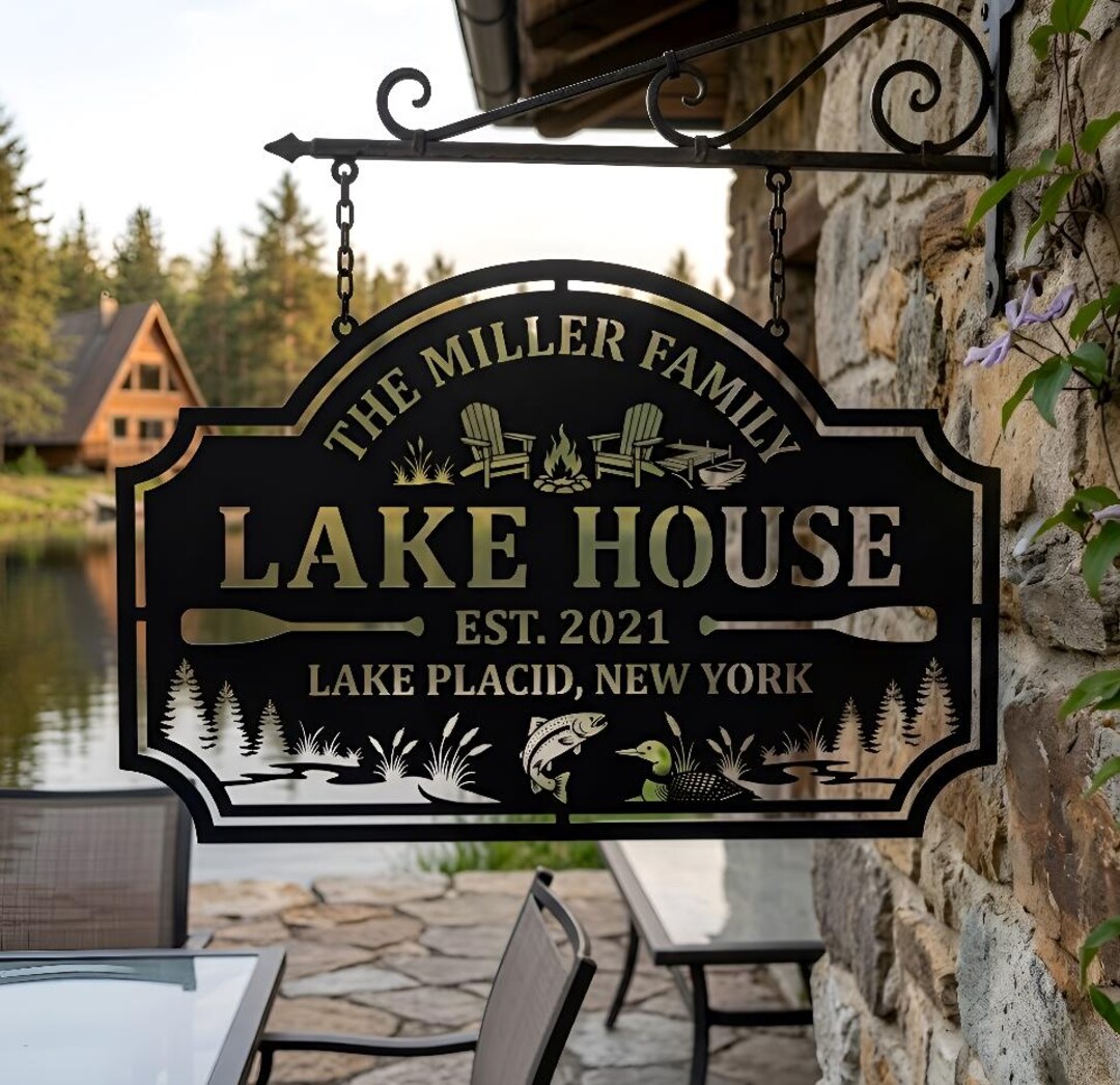 Personalized Lake House Metal Sign, Custom Family Name Sign Lakehouse ...