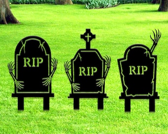 Halloween Tomb RIP Yard Stake Metal Outdoor Decor, Tomb Halloween Decor, Spooky Halloween Gothic, Halloween Sign, Metal Halloween Yard Stake