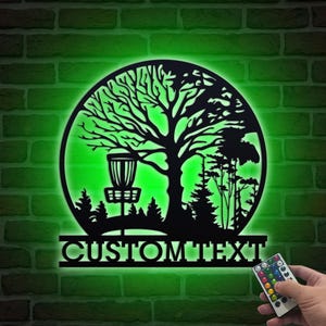Arte murale in metallo personalizzata con luci a LED, cartello con nome del giocatore di disc golf personalizzato, cartello con nome del giocatore di disc golf, regalo di Natale, ideale per l&#39;arredamento della casa e come regalo