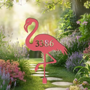 Personalized Flamingo House Number Sign, Metal Yard Address Stake, Unique Lawn Address, Flamingo decoration, Gift for family, Address Sign