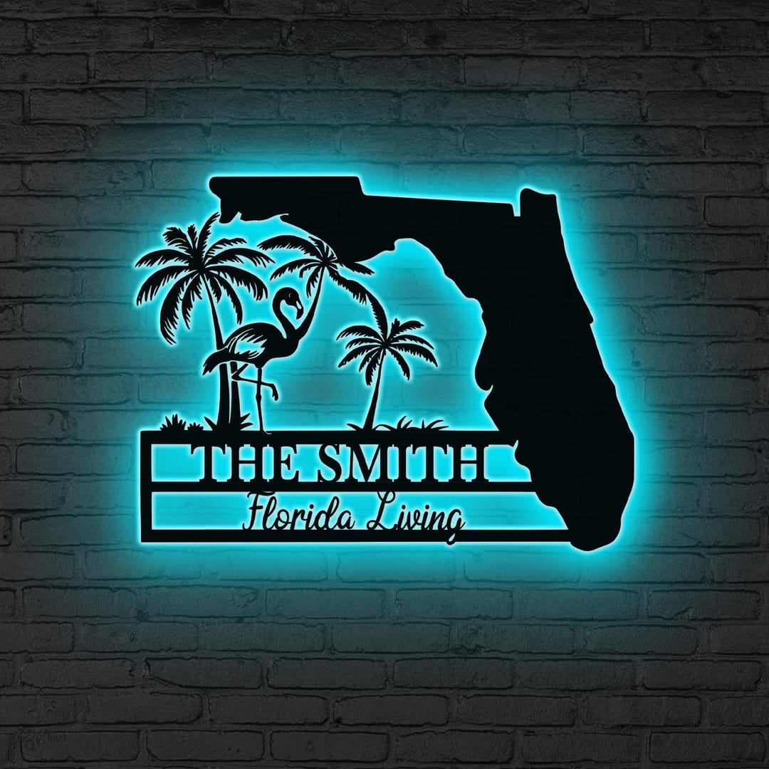 Custom Florida Sign Led; Florida Lover Gift, Florida Family Name Sign ...