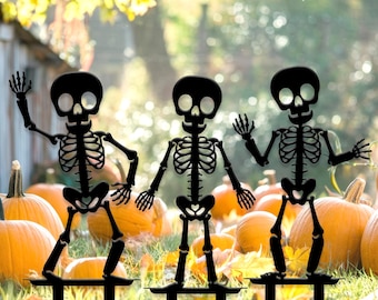 Outdoor Decor Skeleton Halloween Decor, Halloween Outdoor Sign, Gothic Halloween Signs, Metal Halloween Yard Stakes, Metal Skeleton Decor