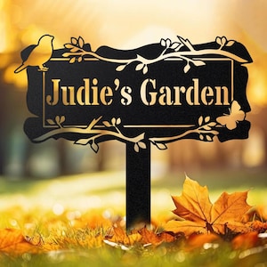 Personalized Garden Sign with Stake, Custom Garden Sign, Bird Flower Garden Stakes, Yard Sign, Yard Decor, Gardener Name Signs, Mom&#39;s Garden