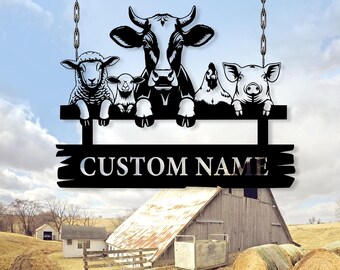 Custom Farm Animals Metal Sign,Farm Entrance Welcome Sign,Personalized Farmhouse Decor,Cow Barn Ranch Sign,Farm Sign,Farmer Gift Coop Sign