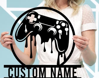 Personalisierte Game Controller Metall Wand Kunst, Gamer Namen Zeichen, Spiel Raum Dekor Geschenk für Gamer Geschenk für ihn Jungen Zimmer Dekor Kind Kinderzimmer Dekor