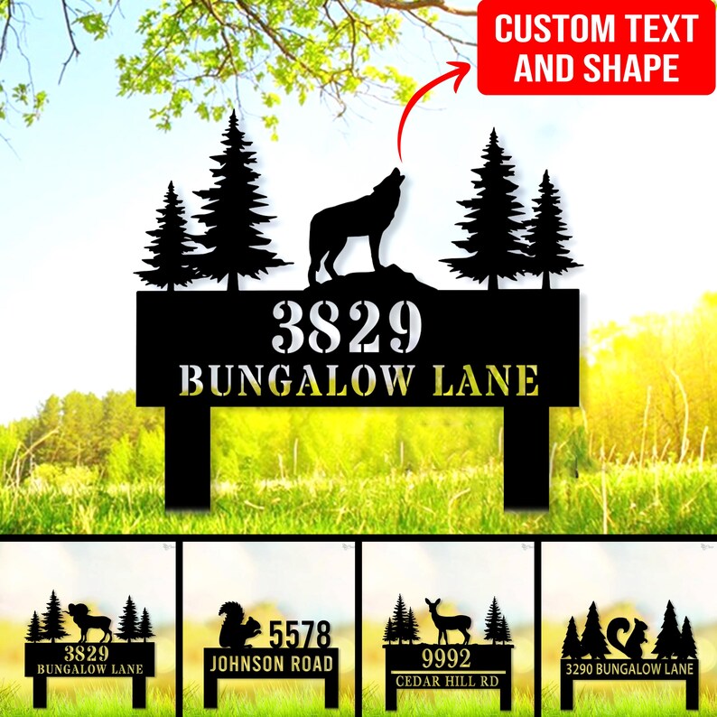Custom House Number Sign Metal, Address Sign With Stake, Address Plaque ...